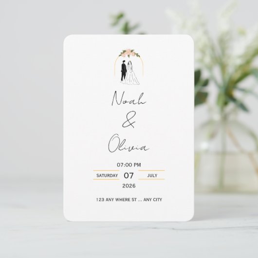 Minimale elegante script huwelijksuitnodiging kaart (Staand voorkant)