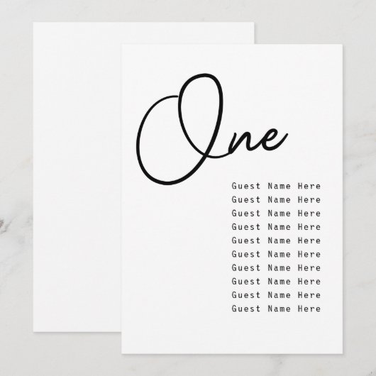 Minimale Elegante Tafel Gast Namen Zetel Grafiek C (Voorkant / Achterkant)