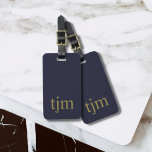 Minimale Elegante Textuur Blauw Brons Kleur Monogr Bagagelabel<br><div class="desc">Eenvoudig elegant aanpasbaar bagagelabel ontwerp met textuur / stenen effect blauwe achtergrond,  bronzen kleur gewaagd monogram.</div>
