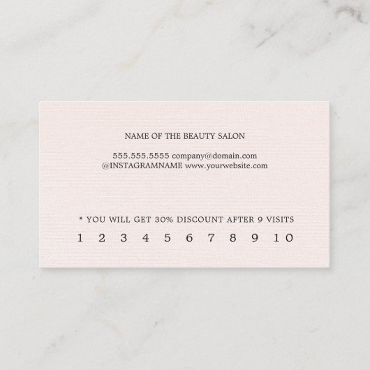 Minimale elegante textuur lichtroze schoonheid klantenkaartje (Achterkant)