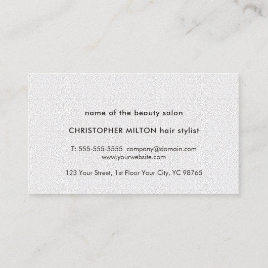 Minimale elegante textuur witte grijze schaar visitekaartje (Achterkant)