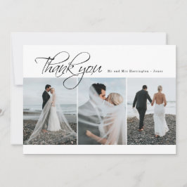 Minimale Elegante Trouwkaart met 3 foto's voor dan Bedankkaart