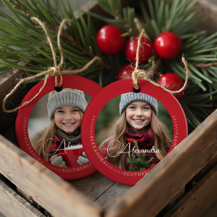 Minimale elegante twee foto collage Keepsake rood Keramisch Ornament