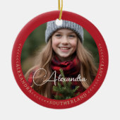 Minimale elegante twee foto collage Keepsake rood Keramisch Ornament (Voorkant)