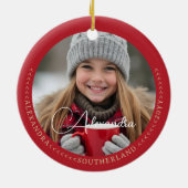 Minimale elegante twee foto collage Keepsake rood Keramisch Ornament (Achterkant)