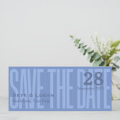 Minimale elegante typografie Blue Slim Save the Da Date (Staand voorkant)