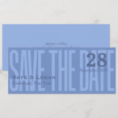 Minimale elegante typografie Blue Slim Save the Da Date (Voorkant / Achterkant)