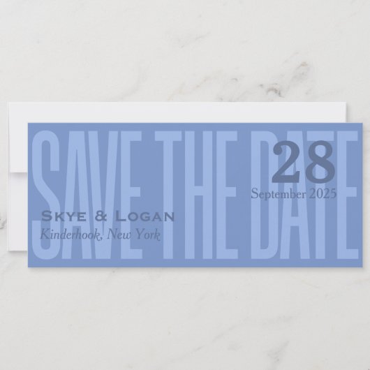 Minimale elegante typografie Blue Slim Save the Da Date (Voorkant)