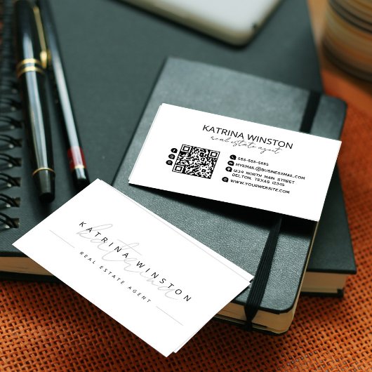Minimale Elegante Typografie QR Code Social Media Visitekaartje