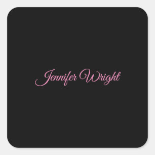 Minimale elegante, unieke, moderne zwarte roze vierkante sticker