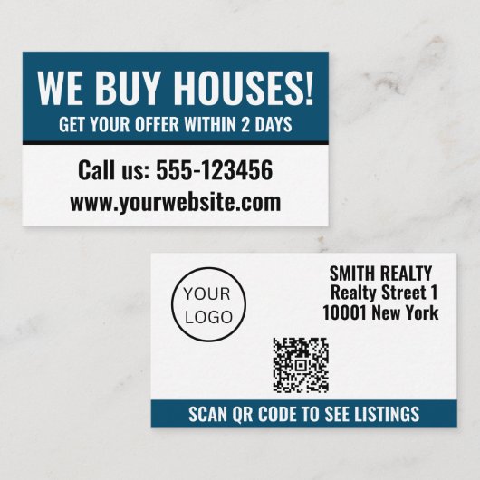 Minimale Elegante vastgoedbelegger Wij kopen huize Visitekaartje (Voorkant / Achterkant)