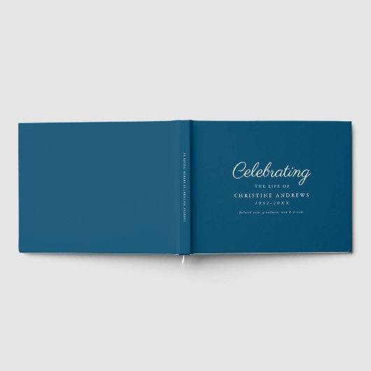 Minimale & elegante "Viering van het leven" Blauw Gastenboek (Volledig)