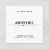 Minimale elegante vormgeving Modern BW Smart Plain Vierkante Visitekaartje (Voorkant)