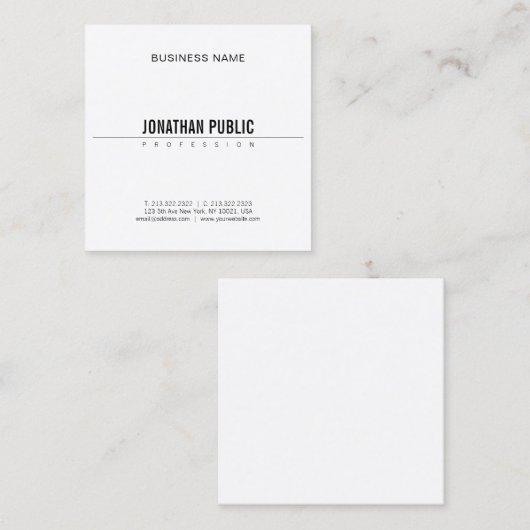 Minimale elegante vormgeving Modern BW Smart Plain Vierkante Visitekaartje (Voorkant / Achterkant)