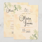 Minimale Elegante Waterverf Trouwuitnodiging Save The Date (Voorkant / Achterkant)