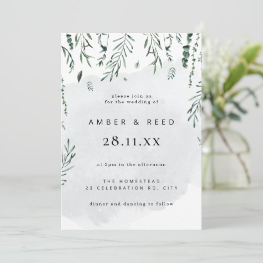 Minimale Elegante Waterverf Vallende Bladeren Trou Kaart (Staand voorkant)