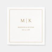 Minimale & Elegante Witte en Gouden Monogram Bruil Servet (Voorkant)