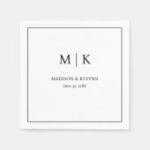 Minimale & Elegante Witte en Zwarte Monogram Huwel Servet (Voorkant)