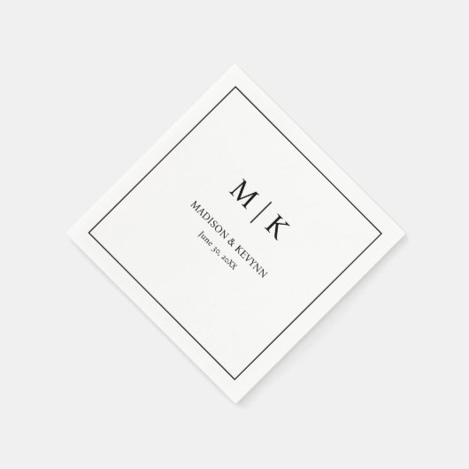 Minimale & Elegante Witte en Zwarte Monogram Huwel Servet (Hoek)