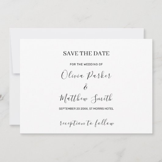 Minimale elegante witte klassieke bruiloft save the date (Voorkant)