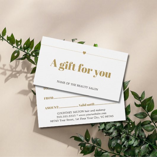 Minimale Elegante Witte Nep Gouden Lijn Hart Siera Visitekaartje