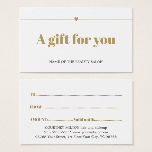 Minimale Elegante Witte Nep Gouden Lijn Hart Siera Visitekaartje (Voorkant /achterkant)