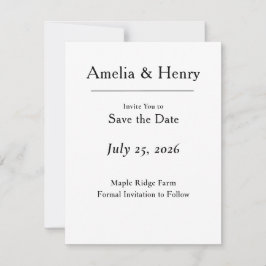 Minimale Elegante Witte Save the Date Kaart