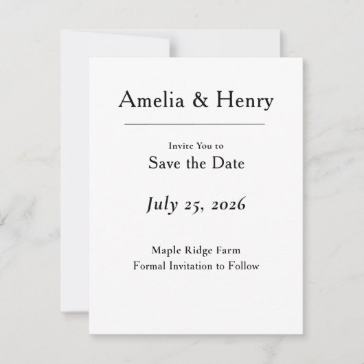 Minimale Elegante Witte Save the Date Kaart (Voorkant)