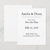 Minimale Elegante Witte Save the Date Kaart (Voorkant / Achterkant)