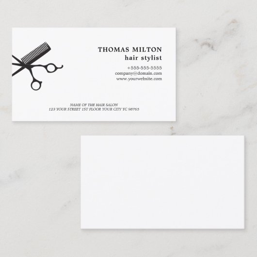Minimale elegante witte schaar Comb Haarstylist Visitekaartje (Voorkant / Achterkant)
