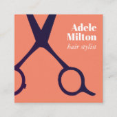Minimale Elegante Zalmblauwe Schaar Haarstylist Vierkante Visitekaartje (Voorkant)