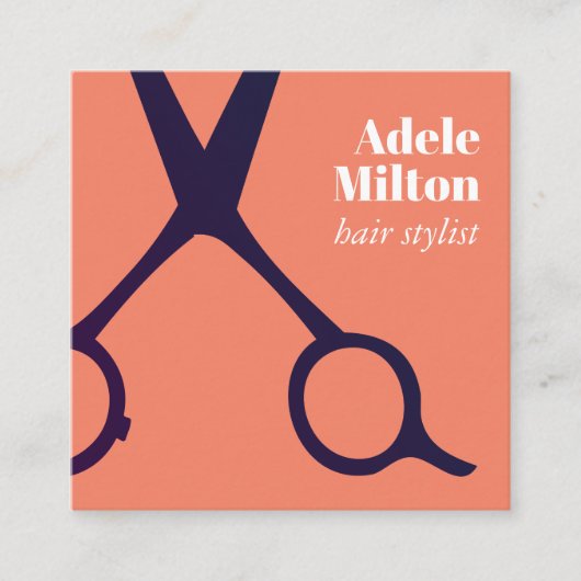 Minimale Elegante Zalmblauwe Schaar Haarstylist Vierkante Visitekaartje (Voorkant)