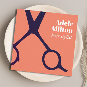 Minimale Elegante Zalmblauwe Schaar Haarstylist Vierkante Visitekaartje