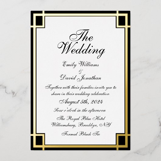 Minimale Elegante Zwart Goud Wit Bruiloft Folie Uitnodiging (Voorkant)