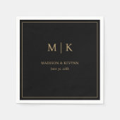 Minimale & Elegante Zwart & Gouden Monogram Bruilo Servet (Voorkant)