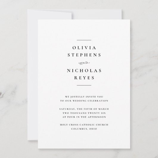 Minimale elegante zwart-wit bruiloft kaart (Voorkant)