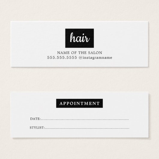 Minimale Elegante Zwart Wit Haar Afspraak Mini Visitekaartjes (Voorkant /achterkant)