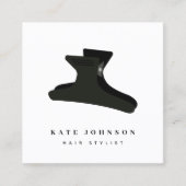 Minimale Elegante Zwart Wit Haar Stylist Clip Vierkante Visitekaartje (Voorkant)