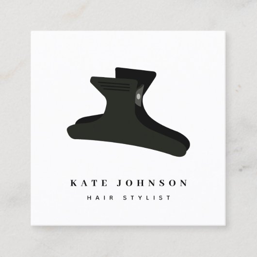 Minimale Elegante Zwart Wit Haar Stylist Clip Vierkante Visitekaartje (Voorkant)