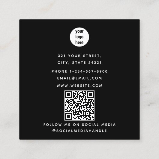 Minimale Elegante Zwart Wit Haar Stylist Clip Vierkante Visitekaartje (Achterkant)