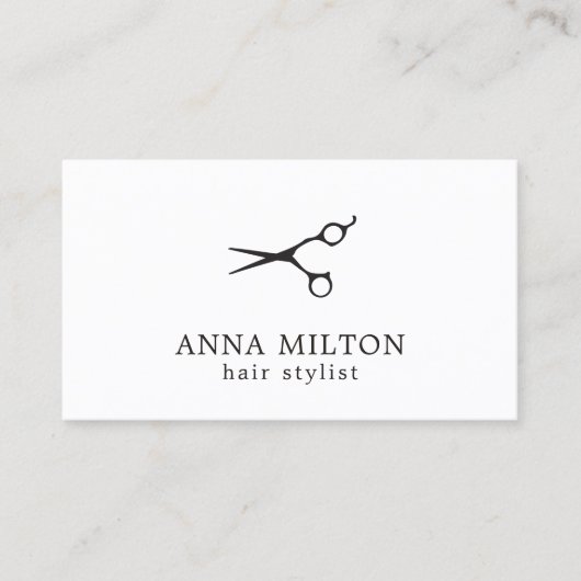 Minimale Elegante Zwart Wit Schaar Haar Stylist Visitekaartje (Voorkant)