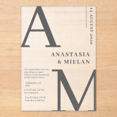 Minimale Elegante Zwarte en Witte Luxe Trouwdag Acryl Uitnodigingen (Voorkant)