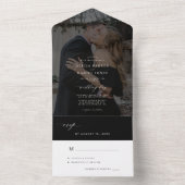 Minimale elegante zwarte fotobruiloft all in one uitnodiging (Binnen)