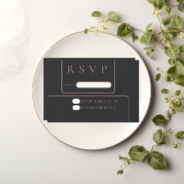 Minimale elegante zwarte roos gouden rsvp kaart