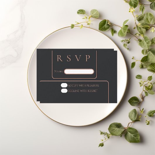 Minimale elegante zwarte roos gouden rsvp kaart