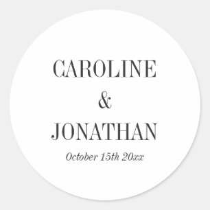Minimale Elegante Zwarte Witte Serif Trouw Namen Ronde Sticker