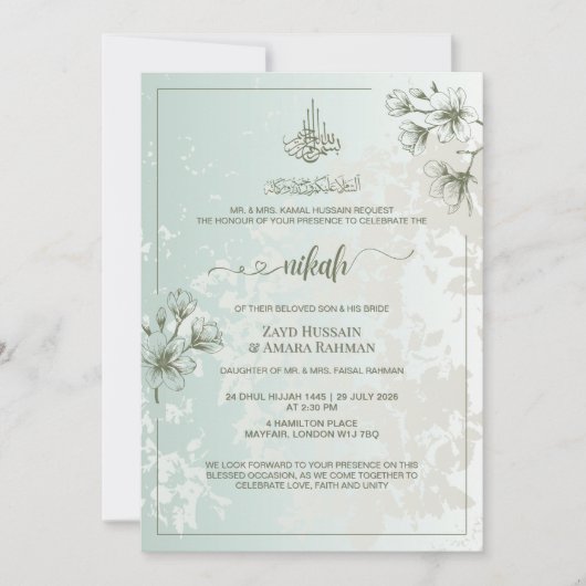 Minimale elegantie Nikah uitnodiging | Tundra Silv (Voorkant)
