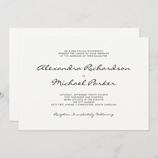 Minimale elegantie | Zwarte en witte bruiloft Kaart (Voorkant / Achterkant)