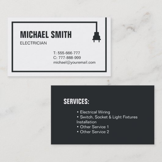 Minimale elektricien voor netsnoer visitekaartje (Voorkant / Achterkant)