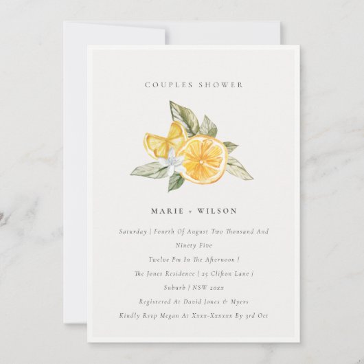 Minimale elemon Botanische Couples Shower Invite Bedankkaart (Voorkant)